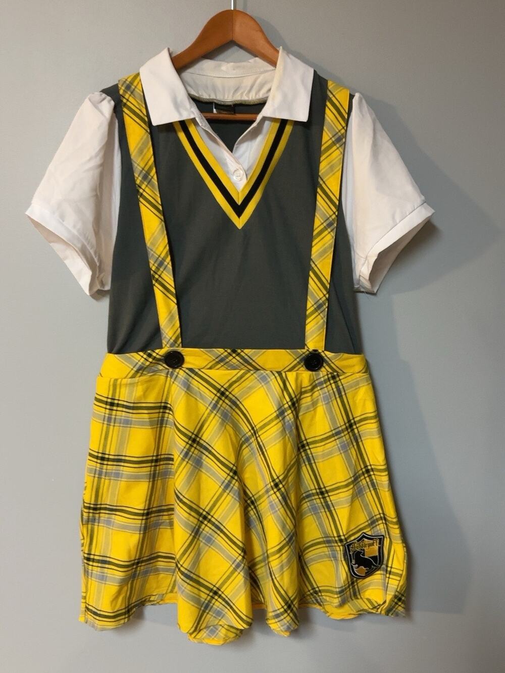 Harry Potter Hufflepuff Womens XL Costume Dress Yellow Plaid Spirit Halloween